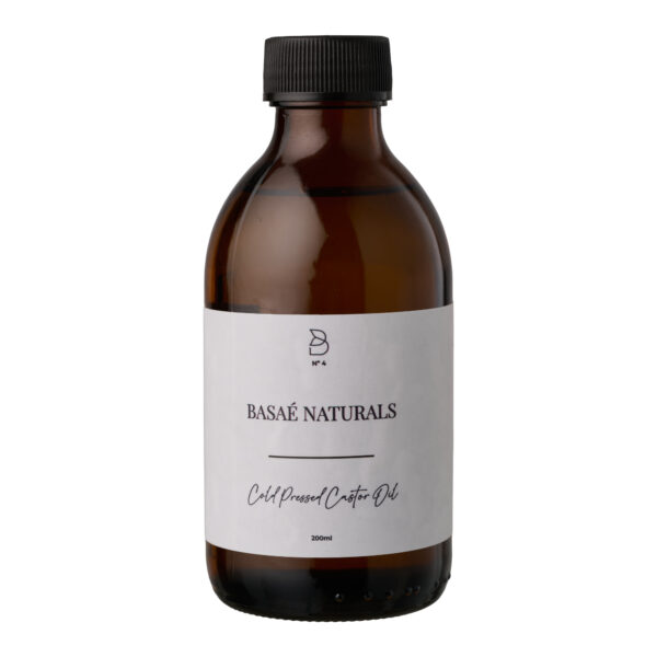 Basaè Naturals Cold Pressed Castor Oil in amber glass bottle