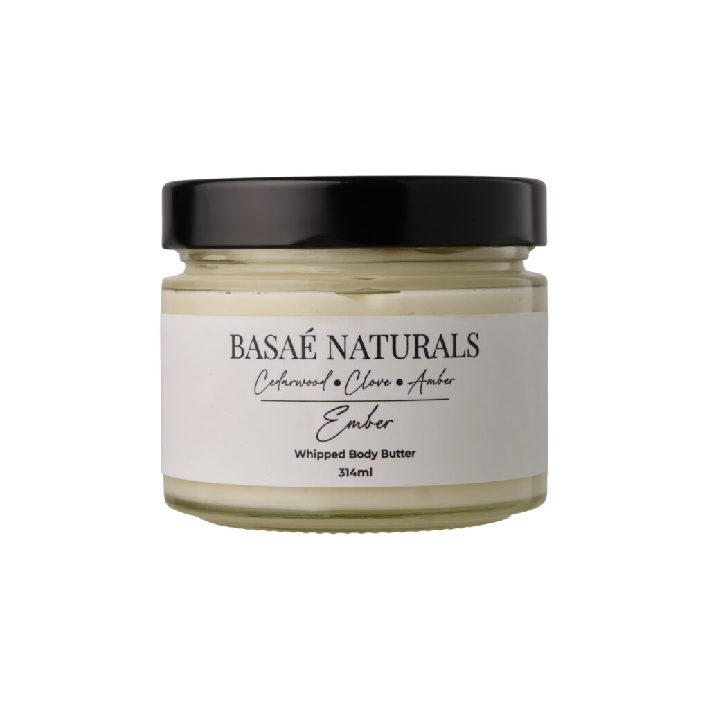 Basaè Naturals Ember Whipped Body Butter in clear glass jar